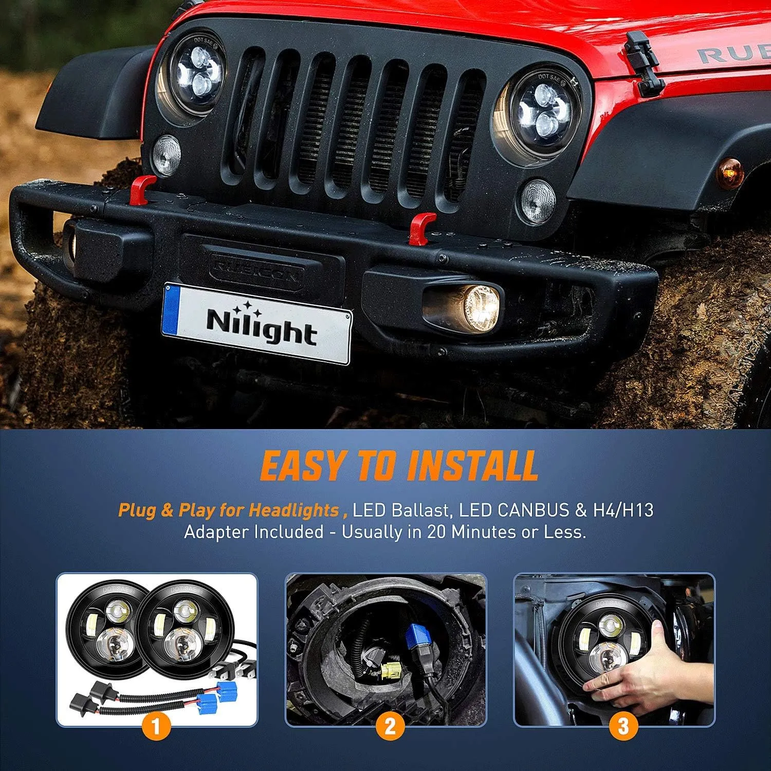 1997-2018 Wrangler JK Unlimited JKU TJ CJ Rubicon 7 Inch Round Cree Headlight and 4 Inch Fog Lights 4Pcs