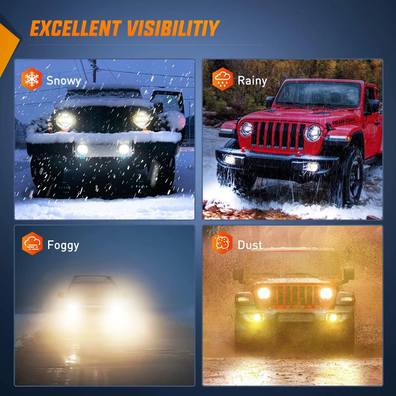 1997-2018 Wrangler JK Unlimited JKU TJ CJ Rubicon 7 Inch Round Cree Headlight and 4 Inch Fog Lights 4Pcs