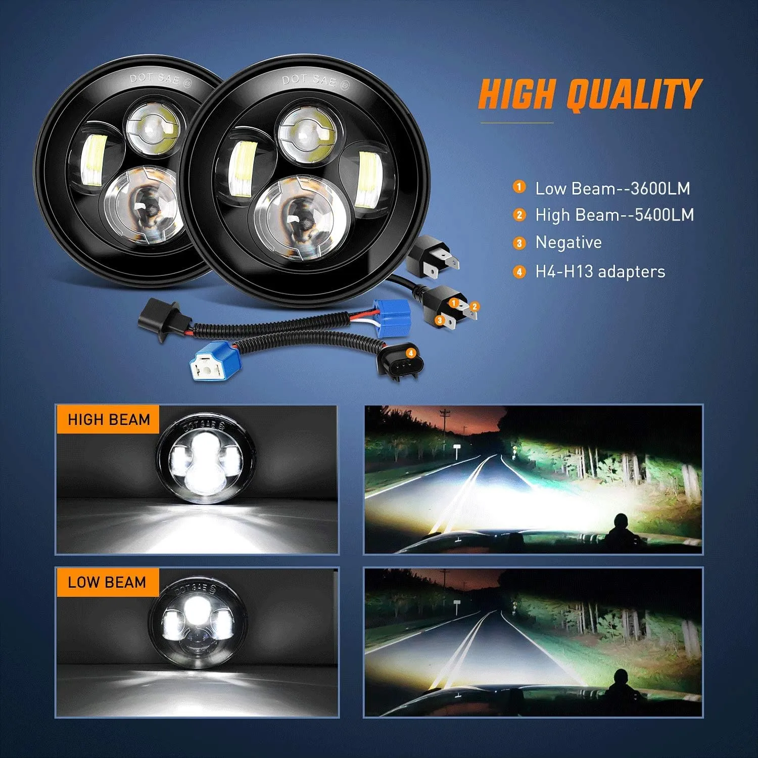 1997-2018 Wrangler JK Unlimited JKU TJ CJ Rubicon 7 Inch Round Cree Headlight and 4 Inch Fog Lights 4Pcs