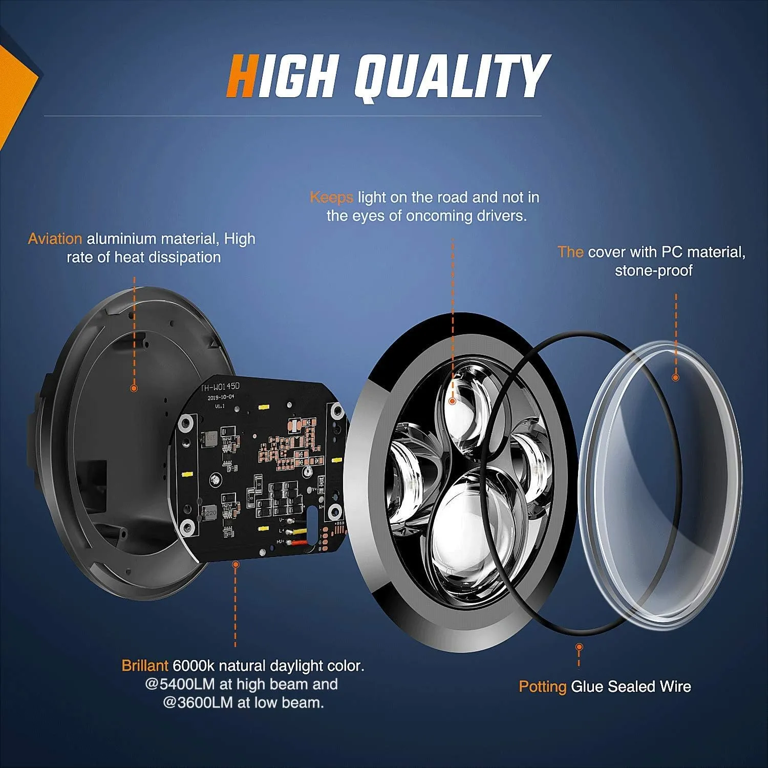 1997-2018 Wrangler JK Unlimited JKU TJ CJ Rubicon 7 Inch Round Cree Headlight and 4 Inch Fog Lights 4Pcs
