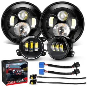 1997-2018 Wrangler JK Unlimited JKU TJ CJ Rubicon 7 Inch Round Cree Headlight and 4 Inch Fog Lights 4Pcs