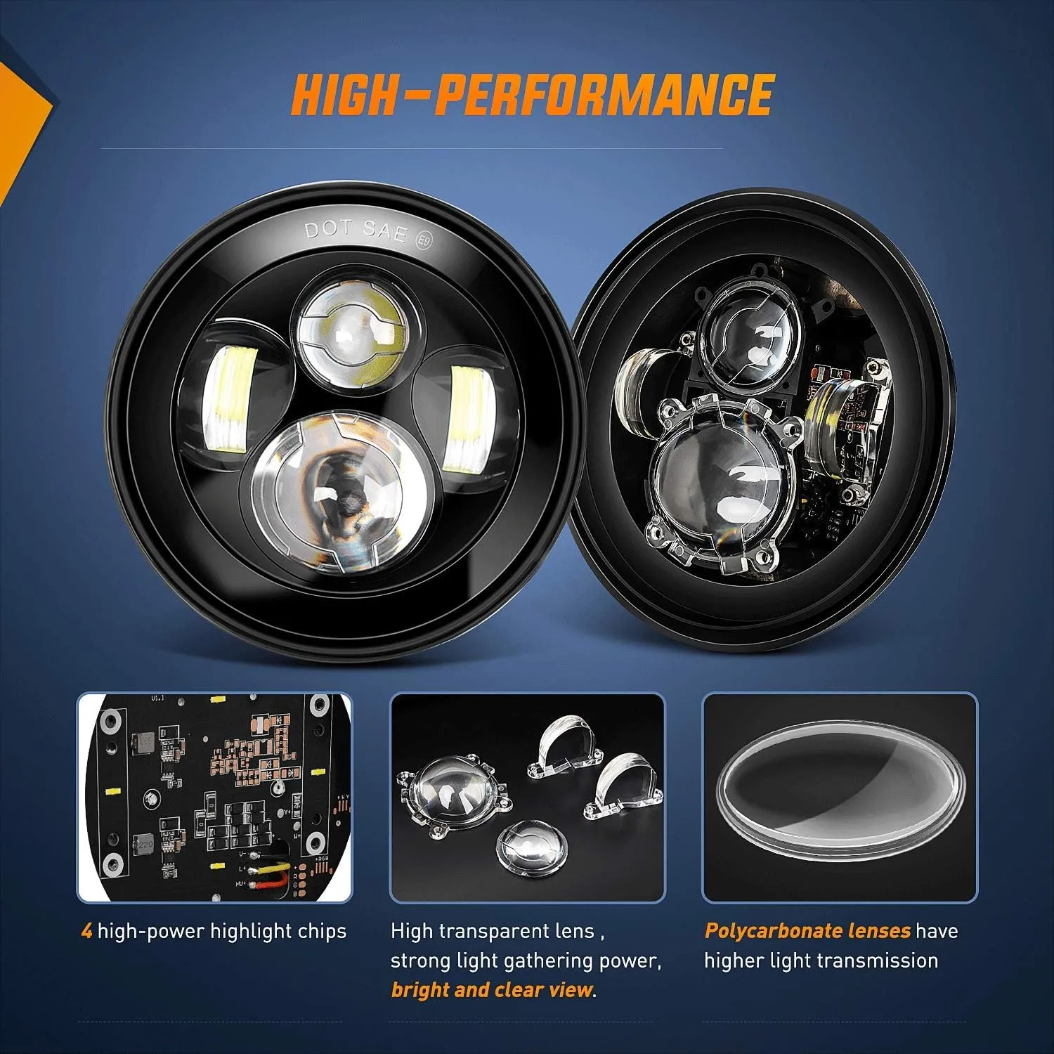 1997-2018 Wrangler JK Unlimited JKU TJ CJ Rubicon 7 Inch Round Cree Headlight and 4 Inch Fog Lights 4Pcs