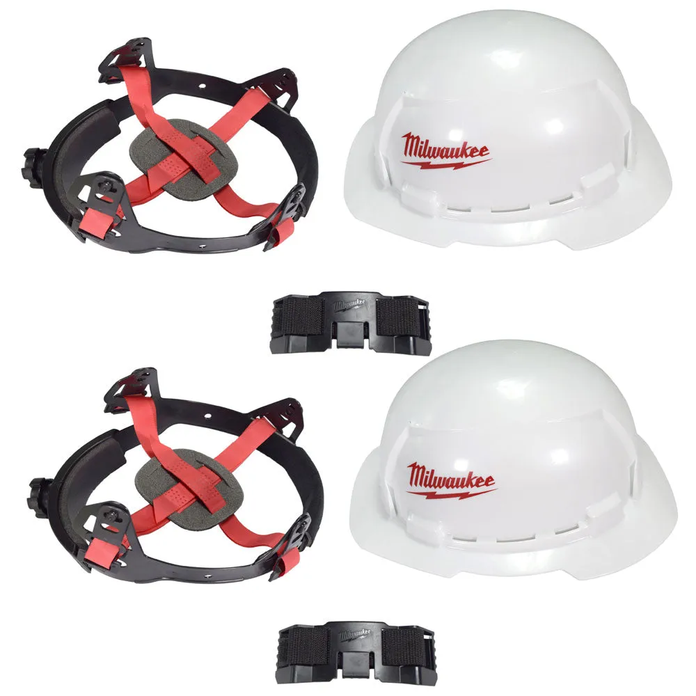 2 Milwaukee Hard Hat Full Brim Safety Bolt Ratcheting Suspension Protective Gear