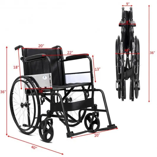24" Folding Foldable Backrest Transport Wheelchair