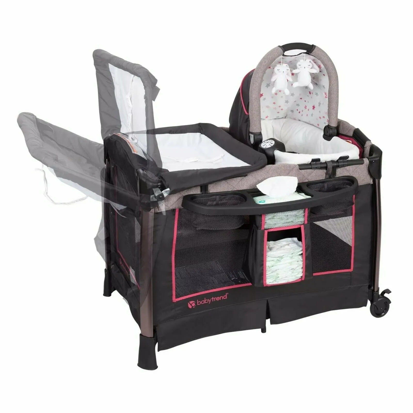 Baby Jogging Stroller with Car Seat Travel System Girls Playard Diaper Bag Combo