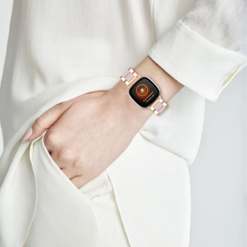 Fitbit Sense / Versa 3 resin in stainless steel watch strap - Rose Gold / Pink Splicing