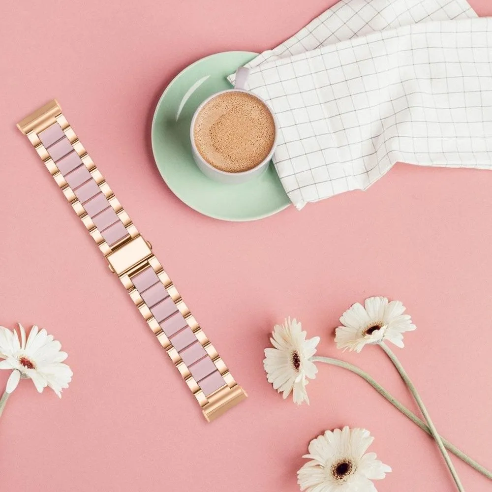Fitbit Sense / Versa 3 resin in stainless steel watch strap - Rose Gold / Pink Splicing