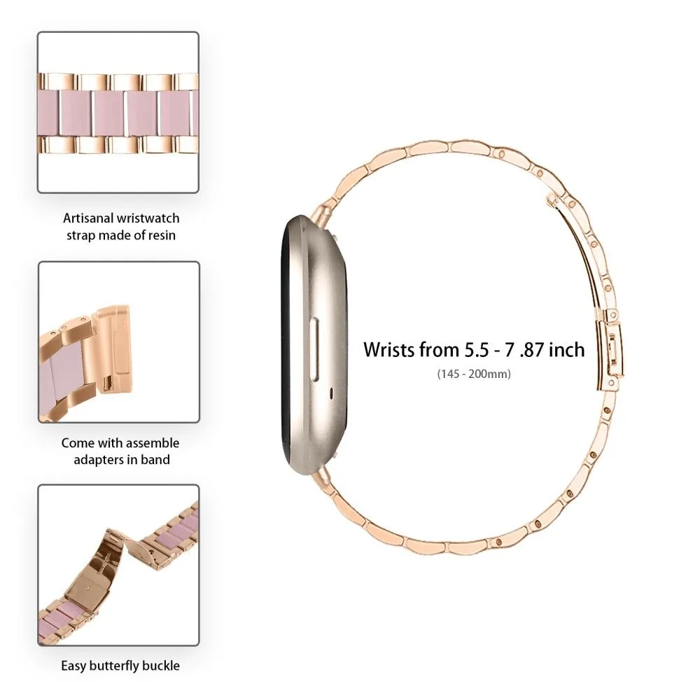 Fitbit Sense / Versa 3 resin in stainless steel watch strap - Rose Gold / Pink Splicing
