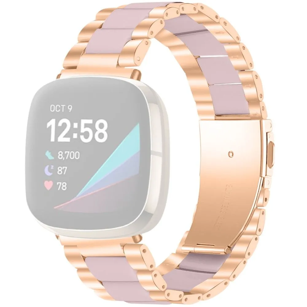 Fitbit Sense / Versa 3 resin in stainless steel watch strap - Rose Gold / Pink Splicing