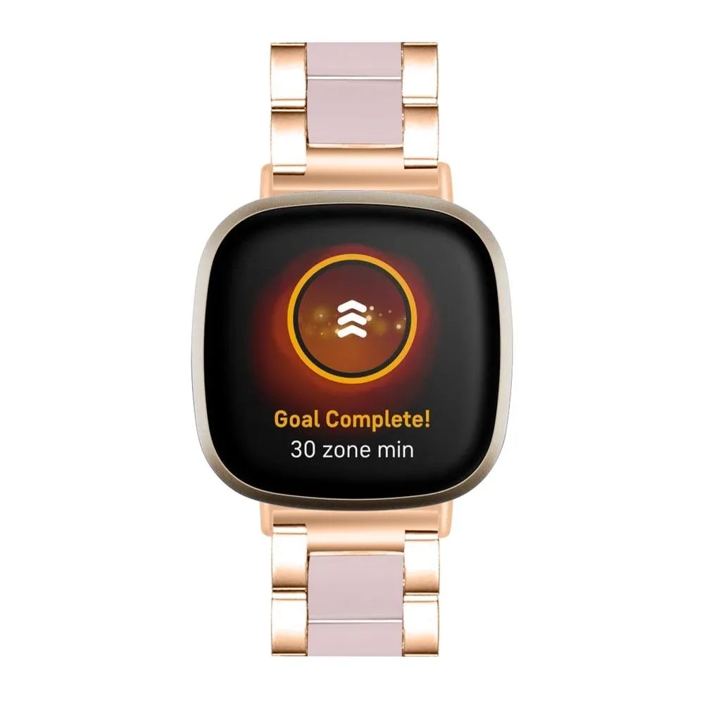 Fitbit Sense / Versa 3 resin in stainless steel watch strap - Rose Gold / Pink Splicing