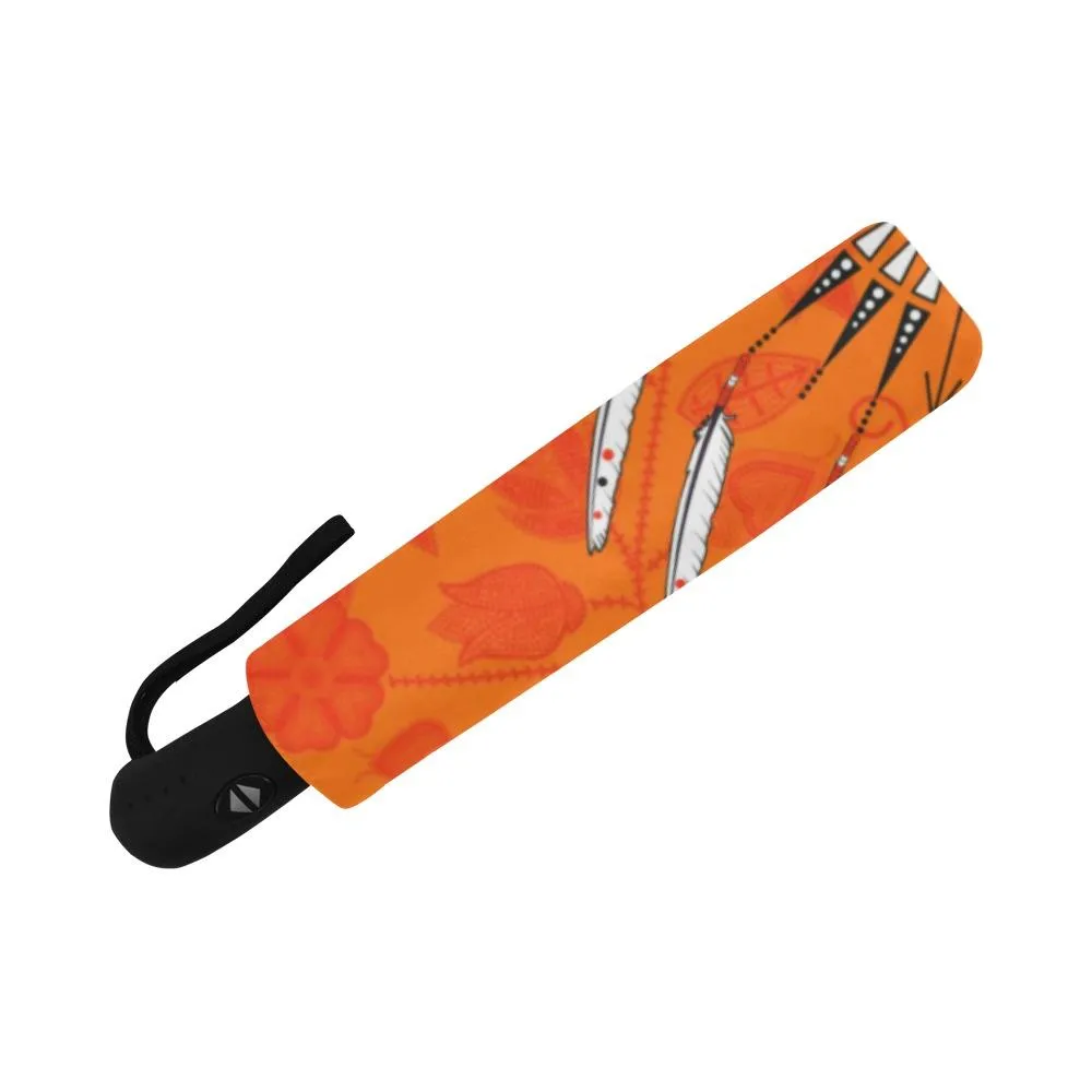 Floral Beadwork Real Orange Feather Directions Auto-Foldable Umbrella
