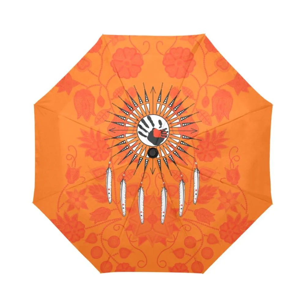 Floral Beadwork Real Orange Feather Directions Auto-Foldable Umbrella