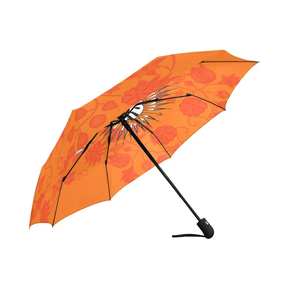Floral Beadwork Real Orange Feather Directions Auto-Foldable Umbrella
