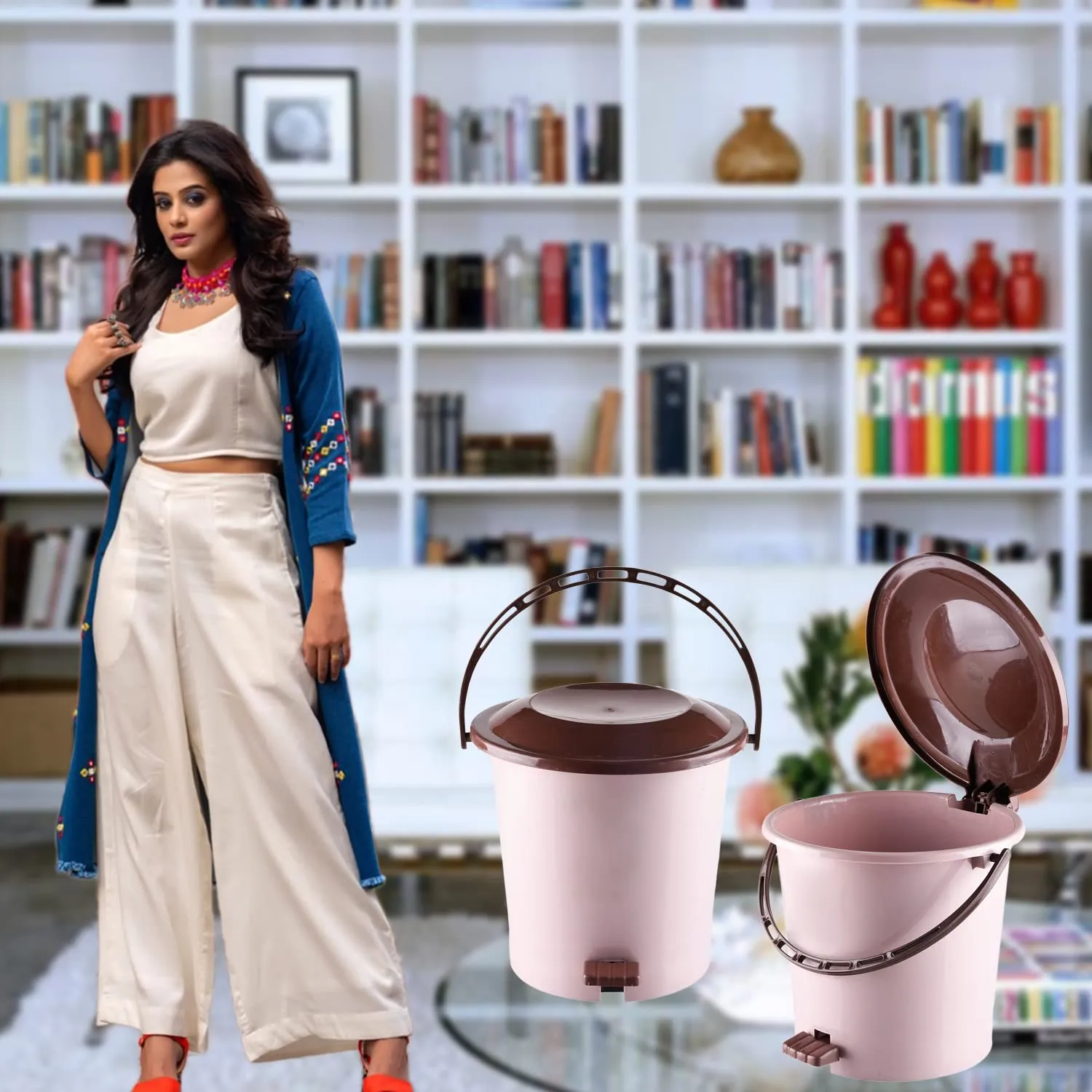 Kuber Industries Pedal Dustbin|Plastic Pedal Dustbin|Kitchen Waste Paper Bin|Dustbin For Bedroom|5 Liter Dustbin (Peach)