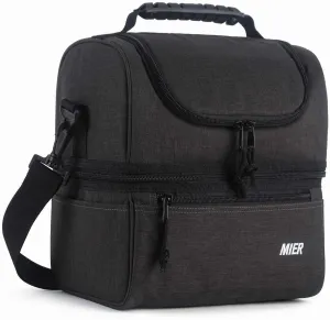 MIER Adult Lunch Box Insulated Lunch Bag Large Cooler Tote Bag for Men, Women, Double Deck Cooler (Dark Grey, Large)