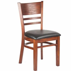 MK6231 Mahogany Finished Horizontal Slat Back Wooden Restaurant Chair with Black Vinyl Seat